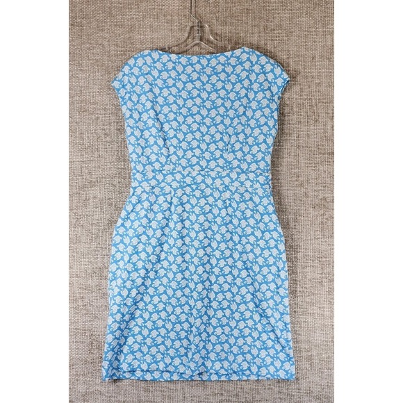 BODEN Blue White Florrie Dove Bird Print Dress Womens 10P Pockets Stretch Knit - Picture 7 of 11